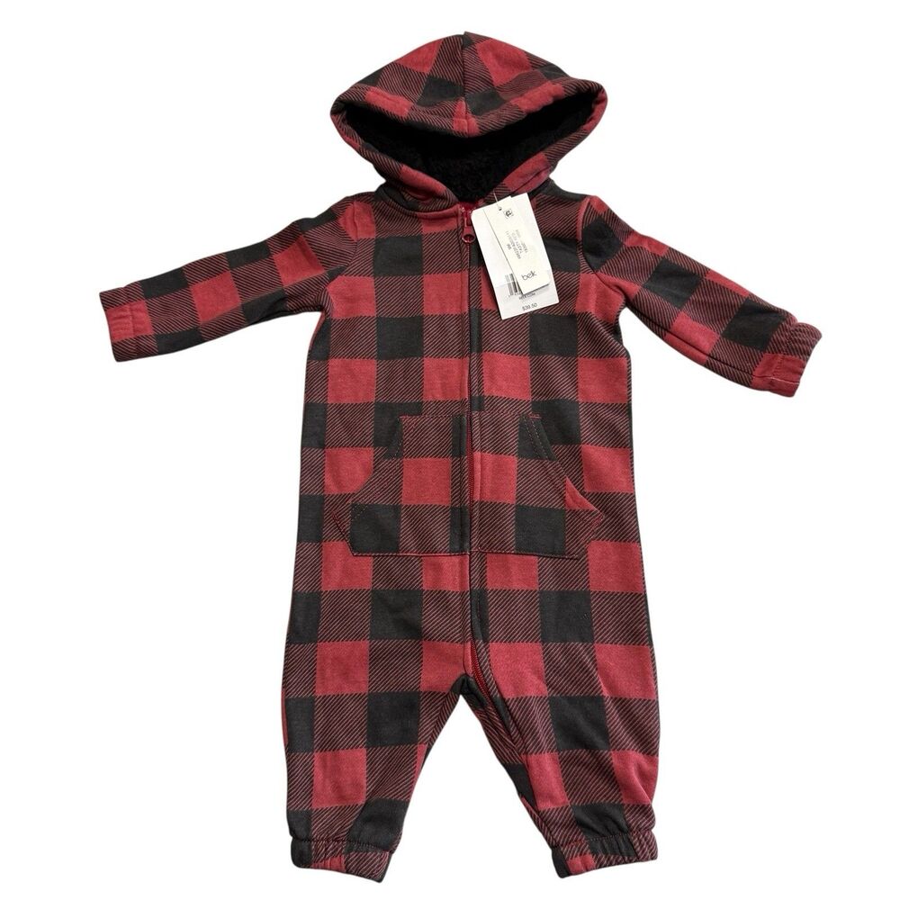 Baby Red Buffalo Check 9 Month Hooded Romper Jumpsuit Bodysuit Clothes NWT